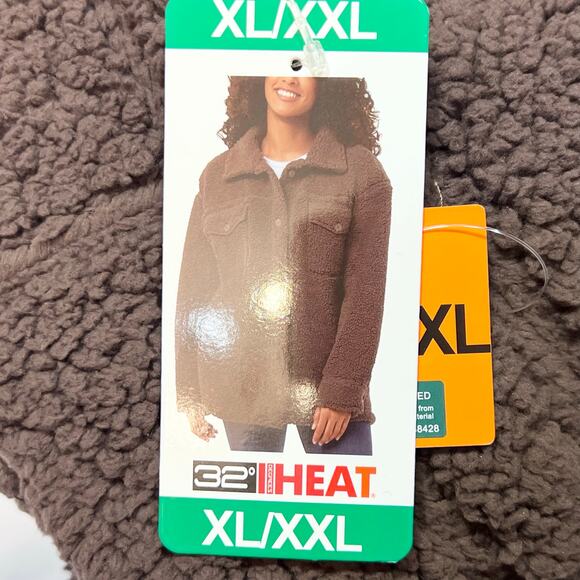 32° Heat Cardigan Sweater Button Up Jacket Sherpa Women XL XXL Brown New - Picture 7 of 7
